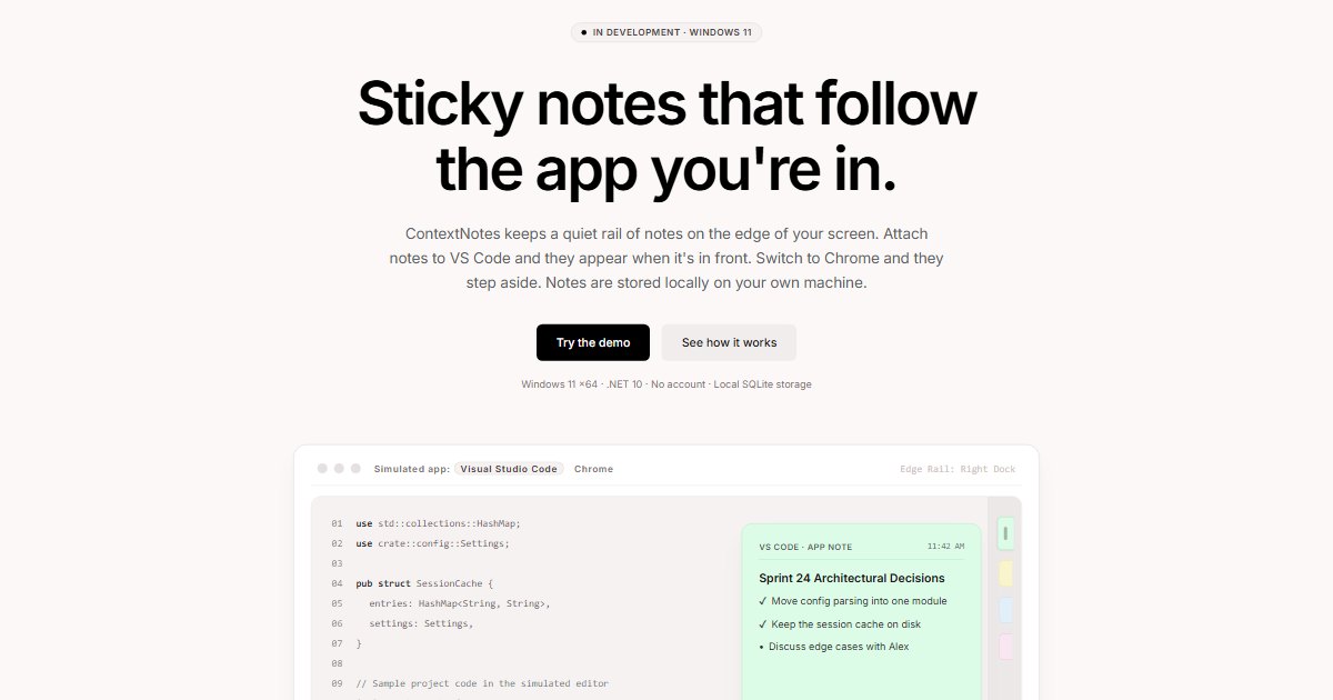 ContextNotes — Windows note taker that follows the app you're in